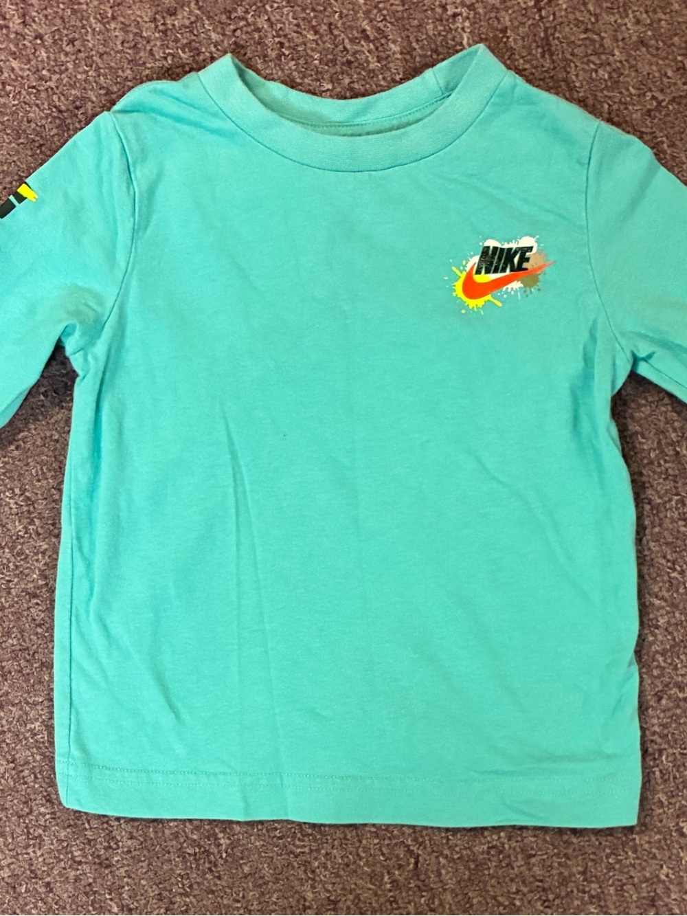 Nike Teal Long-Sleeve Kids Tee with Neon Swoosh